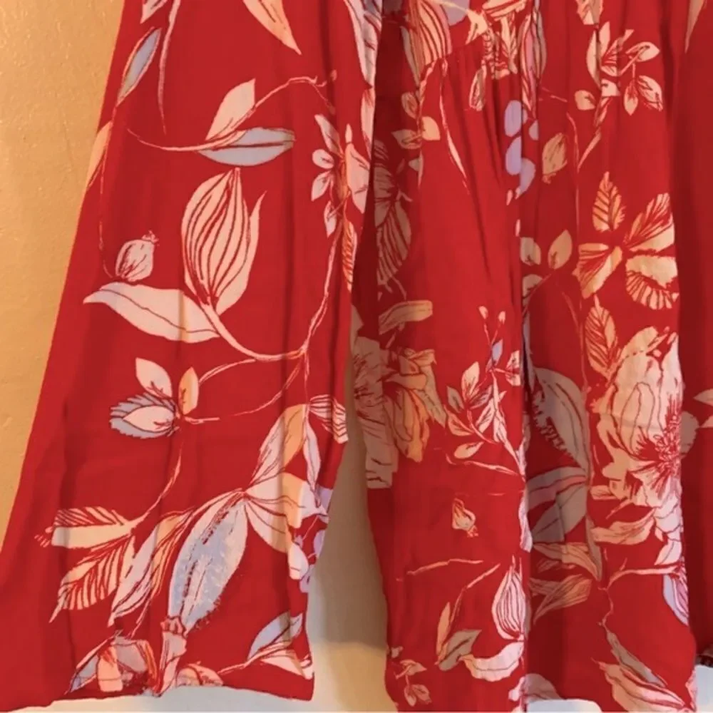 Boho Free People Top Rayon Red Floral Sz Small Gorgeous - Picture 2 of 7